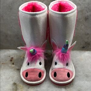 Lazy One Pink and White Unicorn Kids Boots